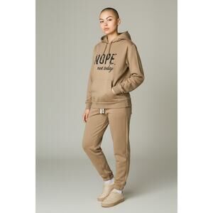 Women’s Casual Lounge Set Hoodie Joggers Tan L